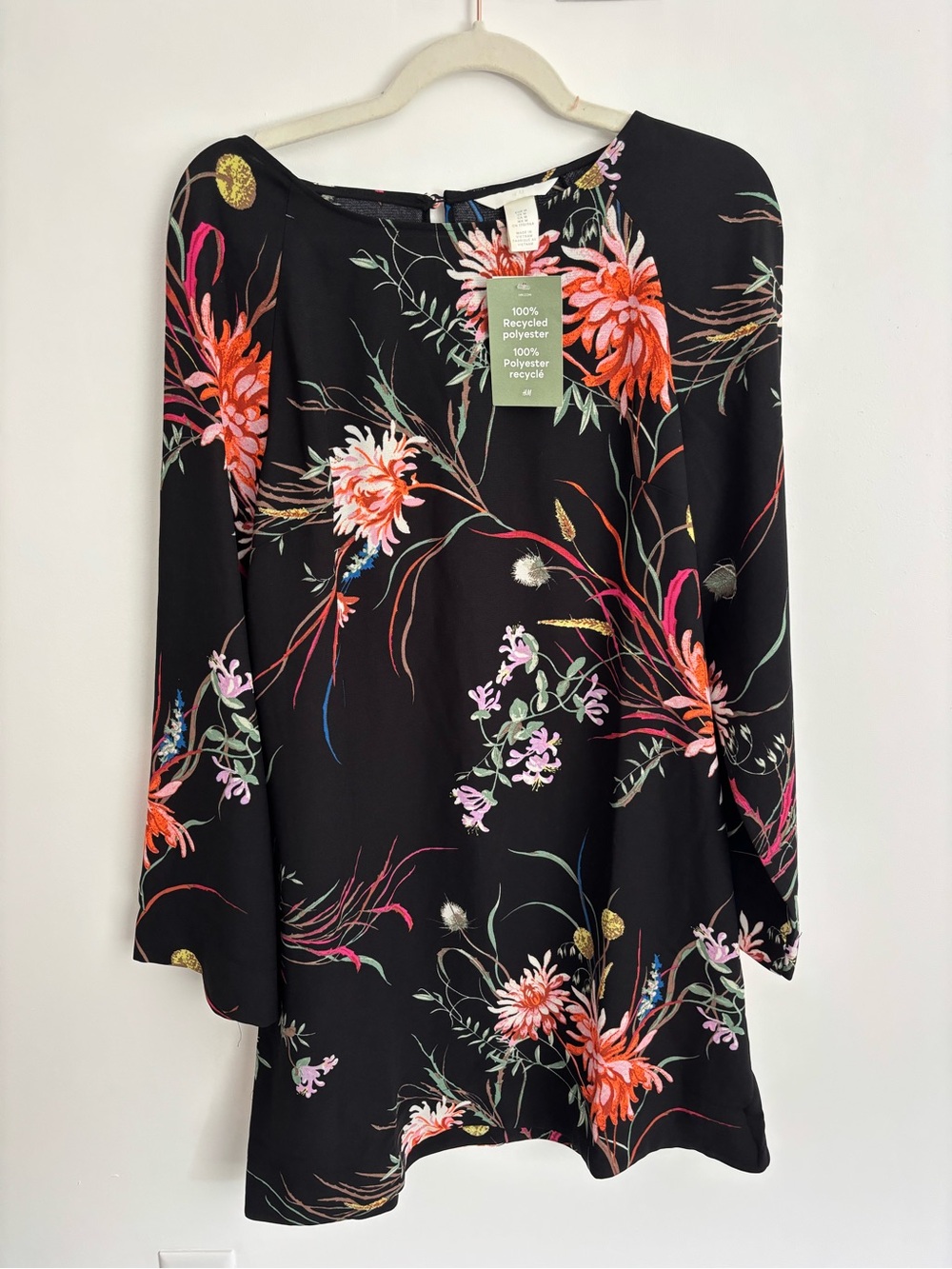 H&M Black Floral Midi Dress with Pink & Orange Blooms